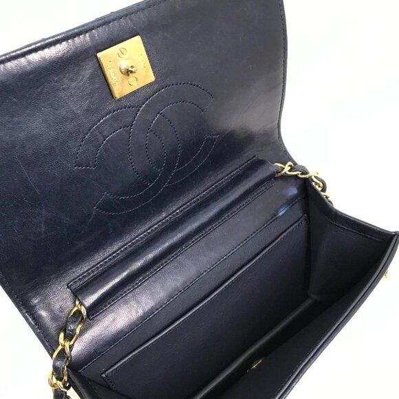 CHANEL CC Matelasse/Shoulder Chain Shoulder Bag Lambskin Leather Navy - Picture 12 of 16